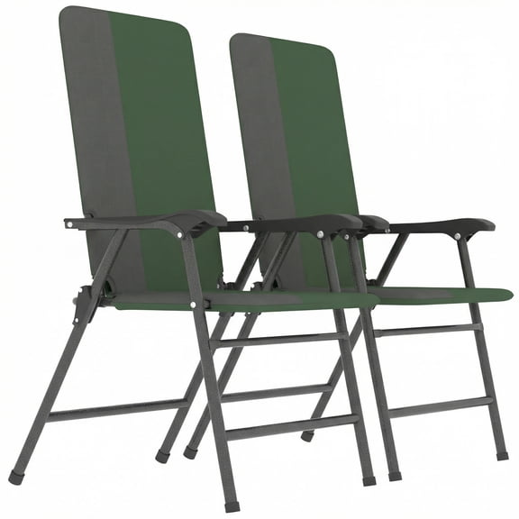Folding Patio Chairs Set of 2, Padded High Back Lawn Camping Chairs with Armrests, 600D Oxford Fabric, Dark Green