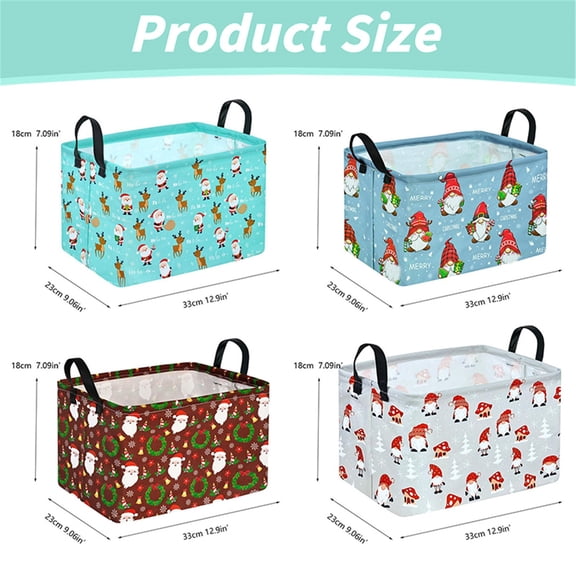 Clearance Sale | Christmas Gnome Print Foldable Storage Basket with Handle, Holiday Organizer for Decor and Toys