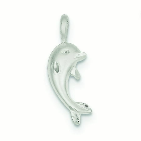Sterling Silver Dolphin Charm - Sterling Silver Solid Satin Polished Open back Sparkle-Cut Dolphin Charm - 1.2 Grams