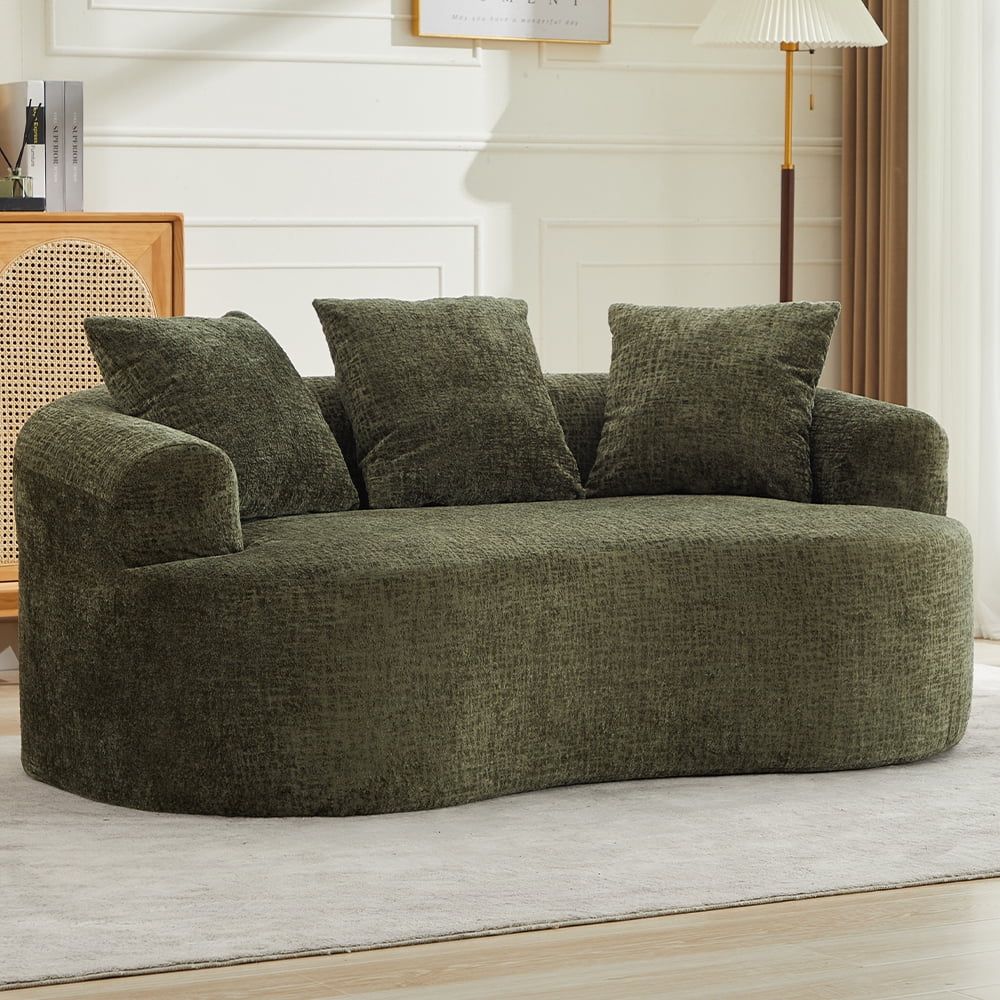 Curved Loveseat, Small Chenille Sofa with 3 Pillows, Deep Seat Couch for Apartment, Living Room, No Assembly Needed