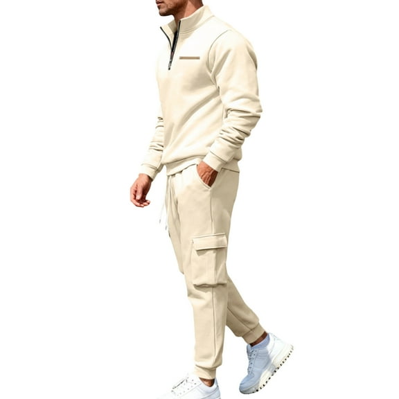 CONZONE Men's Tracksuit Sets Casual 2 Peice Sweatsuit Set for Men Solid Color Half Zip Sweatshirts Pants Cozy Fall Winter Athletic Jogging Outfits