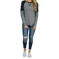 thumbnail image 2 of VISgogo Mujer Casual Patchwork Camiseta, Otoño e Invierno Rayas Manga Larga Cuello Redondo Jersey VISgogo moda, 2 of 6