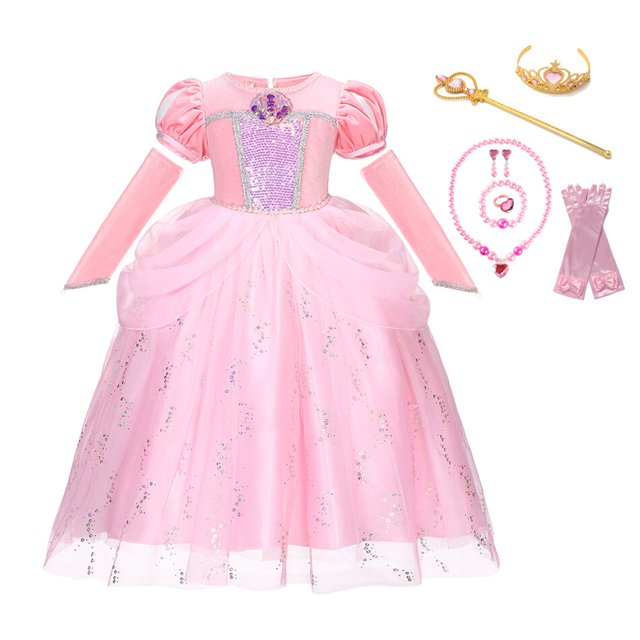Vestido de princesa Ariel de La Sirenita de Disney, disfraces de Cosplay para niñas pequeñas, vestido para niños, ropa para niños, fiesta de cumpleaños 4T(120) Gao Jinjia LED