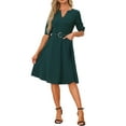 thumbnail image 2 of INSPIRE CHIC Women's V Neckline Dress Pockets Elegant Dresses with Belt, 2 of 5