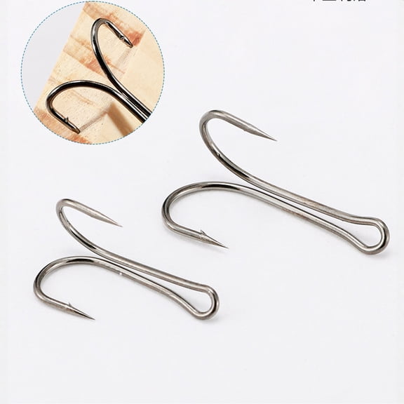 YATAV Double Fishing Hooks Kit 50pcs Frog Hooks Fly Tying Fishing Hooks Sharp Open Shank 3X Strong High Carbon Steel Barbed Black Small Size for Saltwater and Freshwater,Double Hooks Fishing