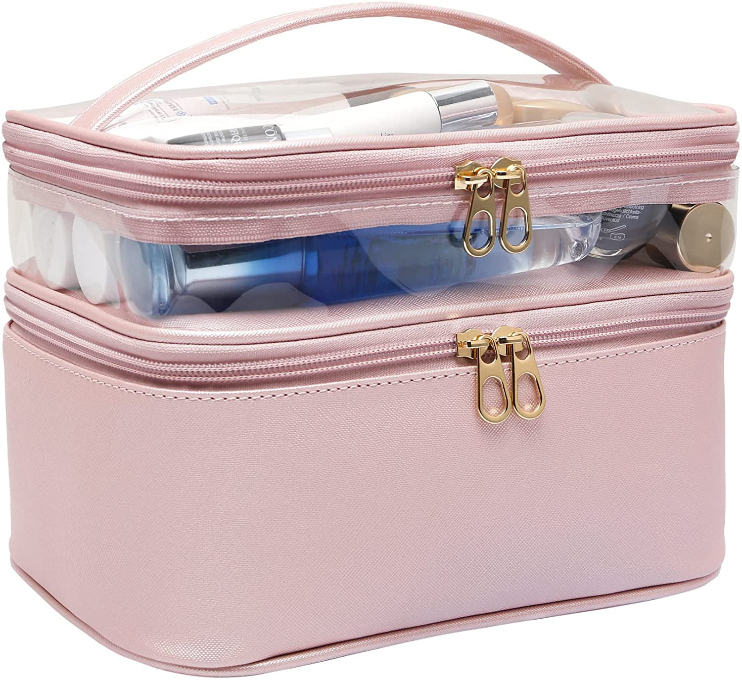 Minimalist Speciality Makeup Case Large Capacity Cosmetic Bag With Two  Removable Dividers, Portable Makeup Bag With Handle,Durable Waterproof Make  Up