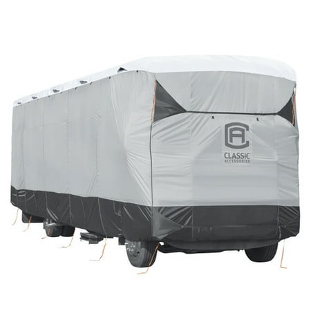 Rv Covers Travel Trailer 35 Foot Classic Accessories OverDrive SkyShield™ Deluxe Tyvek® RV Class A Travel Trailer Cover, Fits 40' - 42' RVs - Water Repellent Tyvek® RV Cover, Black/Grey/Snow White ()