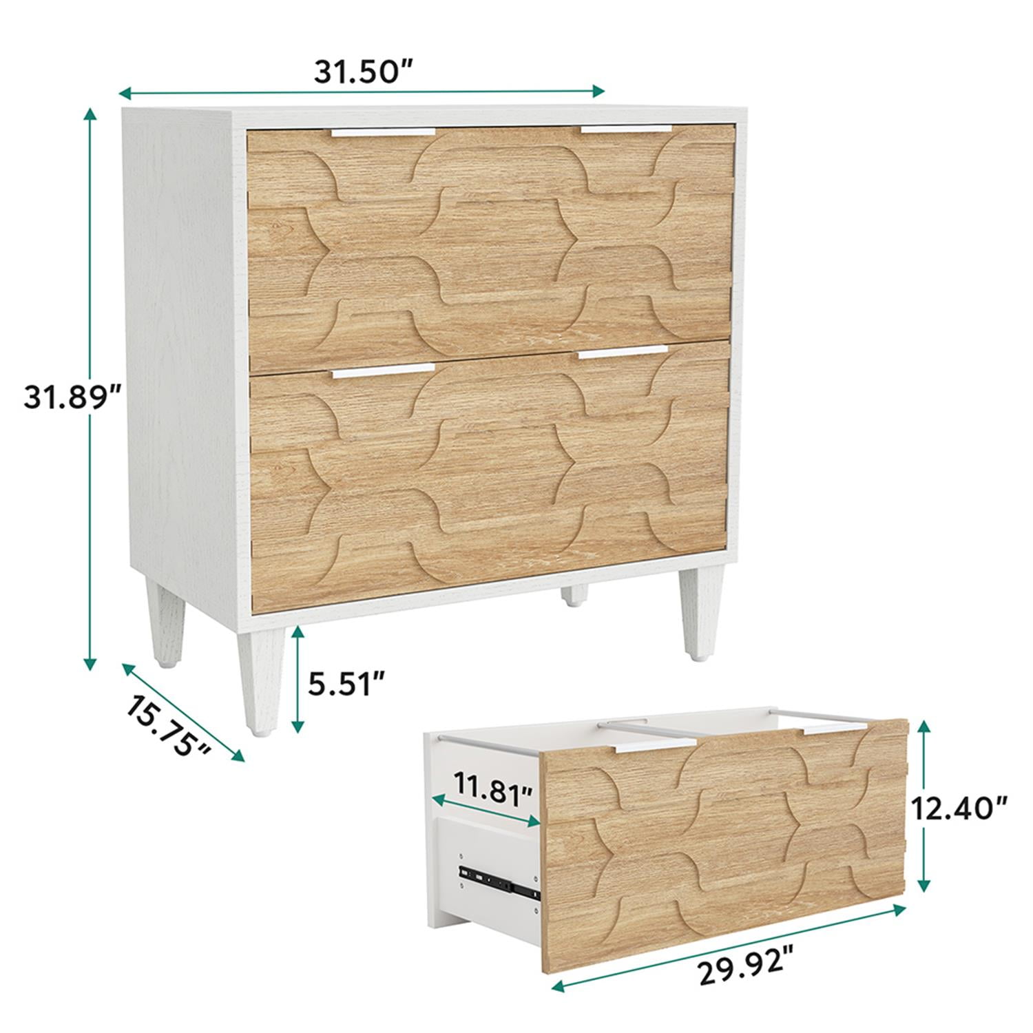 Demi Bonn 2-Drawer File Cabinet, Wood Filing Cabinet for Home Office, Printer Stand, for A4, Letter-Size Documents, Storage Cabinet for Home Office, White