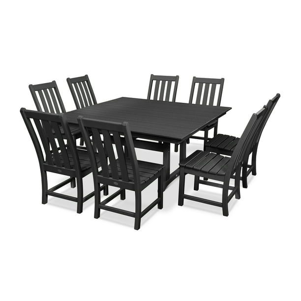 POLYWOOD Vineyard 9Piece Farmhouse Trestle Dining Set in Black