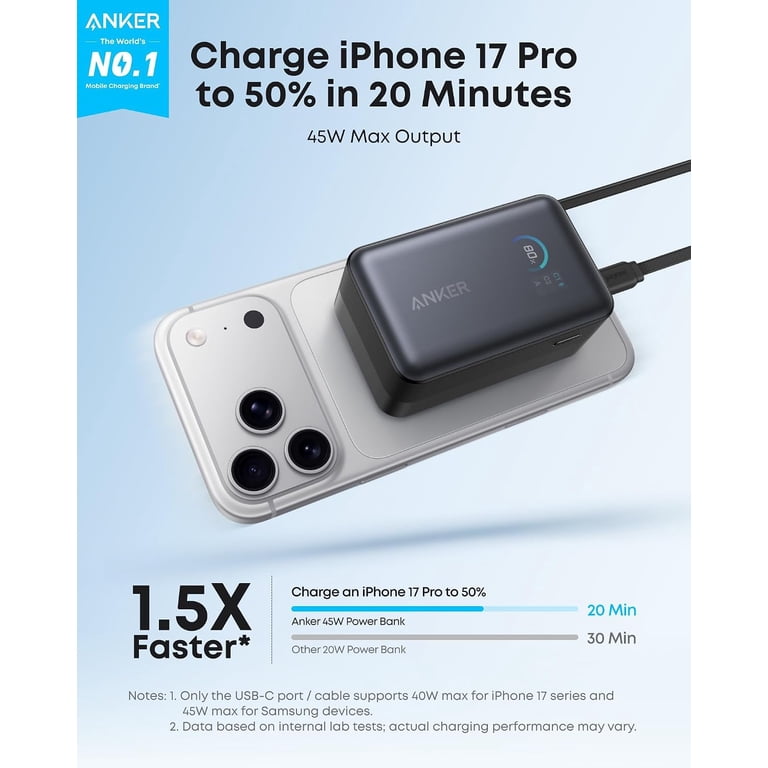 Anker Nano Power Bank, 10,000mAh Portable Charger with 2.3 ft