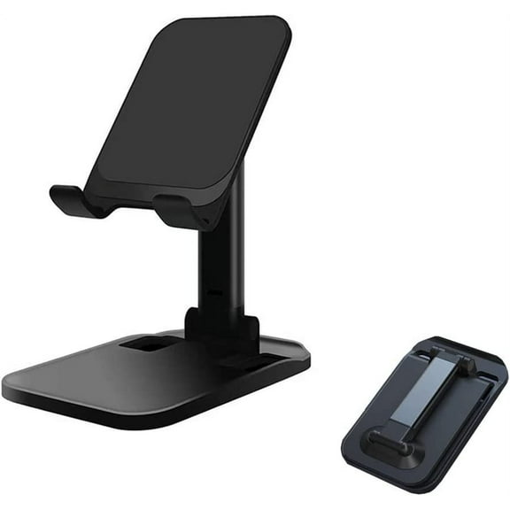 Phone Stand for Desk Foldable Adjustable Angle Height Portable Cell Phone Holder Compatible with iPhone Ipad Android (Black)