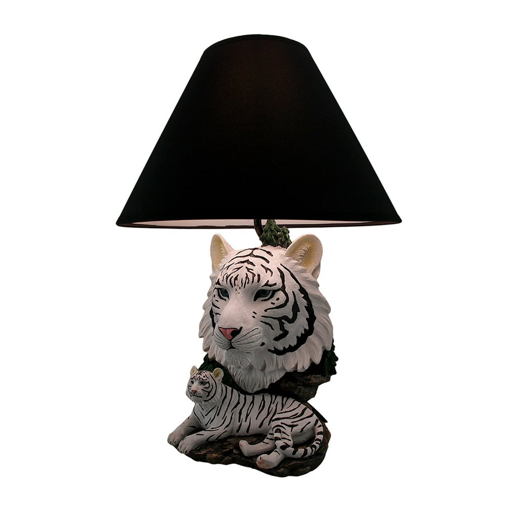 White Lightning Sculptural Tiger Table Lamp w/Black Shade 19 Inch