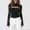 Black, variant on XPMWRP Women's Lace Cutout Tops Going Out Crew Neck Slim Shirt Sheer Mesh Bell Long Sleeve Blouse Bodycon Outfits White L