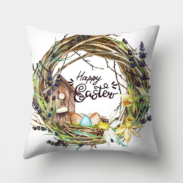 Funda de cojín para decoración del hogar de piel de melocotón con corona de acuarela de conejito de Pascua Wmkox73yii hfskjfh66