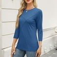thumbnail image 5 of UAMVSH Women 3/4 Sleeve Shirts for Women Trendy Crew Neck Dressy Tunic Tops Casual Solid Color Business Work Tee Blouses(XX-Large,Blue), 5 of 6