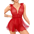 thumbnail image 5 of ValueVibe Lingerie Sets for Women Sexy Polka Dots Lace Sheer Mesh V Neck Babydoll Teddy Night Dress, Red XL, 5 of 5