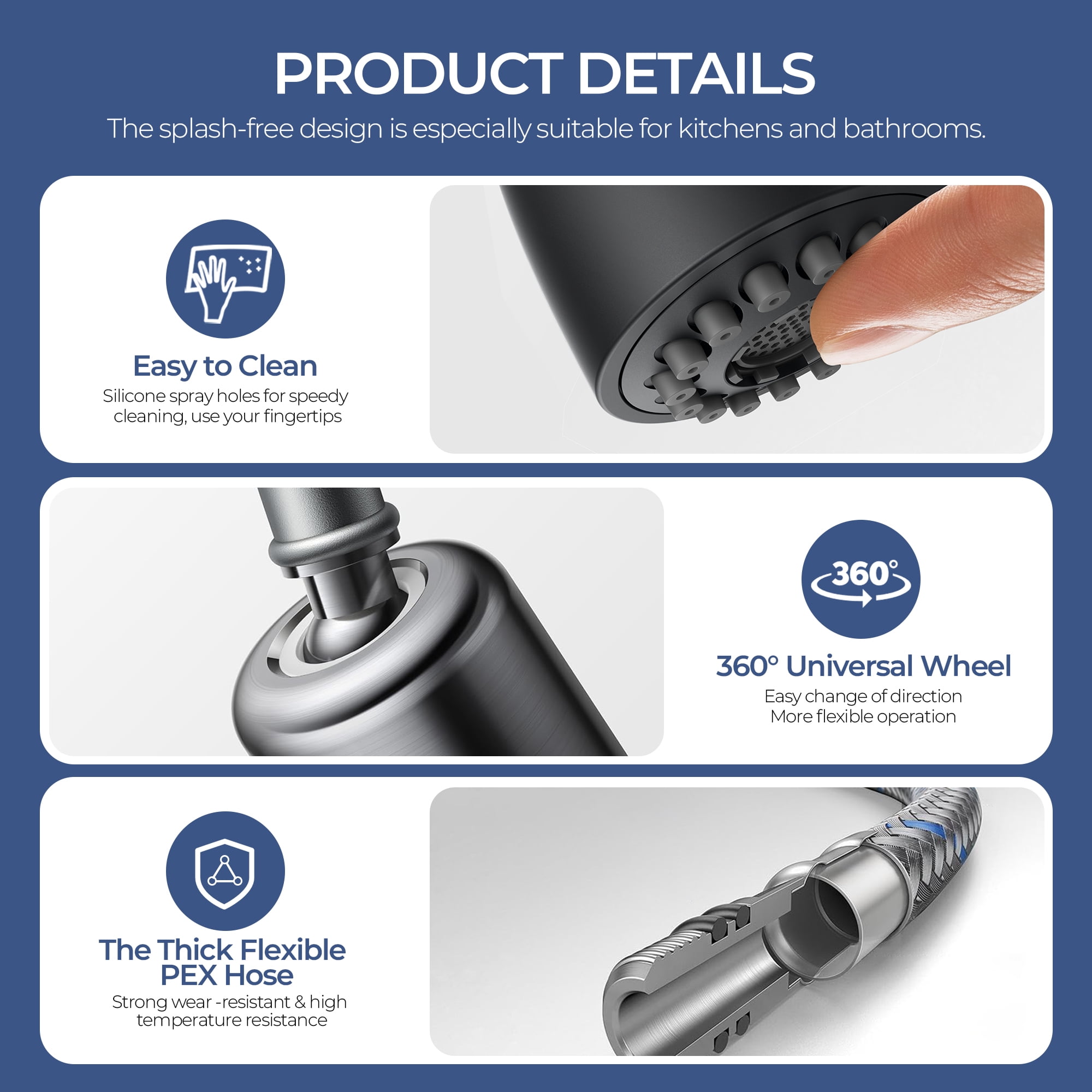 TVOFEK Kitchen Faucet with Pull Down Sprayer, Black Stainless Steel Kitchen Water Faucet with Deck Plate for 1 or 3 Hole, Single Handle Classic Faucets for RV Laundry Bar Camper