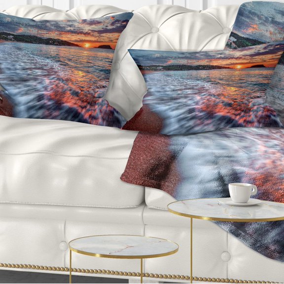 Designart Calm Seashore with Rushing Waters - Seashore Throw Pillow - 12x20