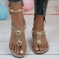thumbnail image 6 of hoksml Women's Oval Gem T-Strap Flat Sandals, Elastic Ankle Strap, Boho Beach Shoes, 6 of 9