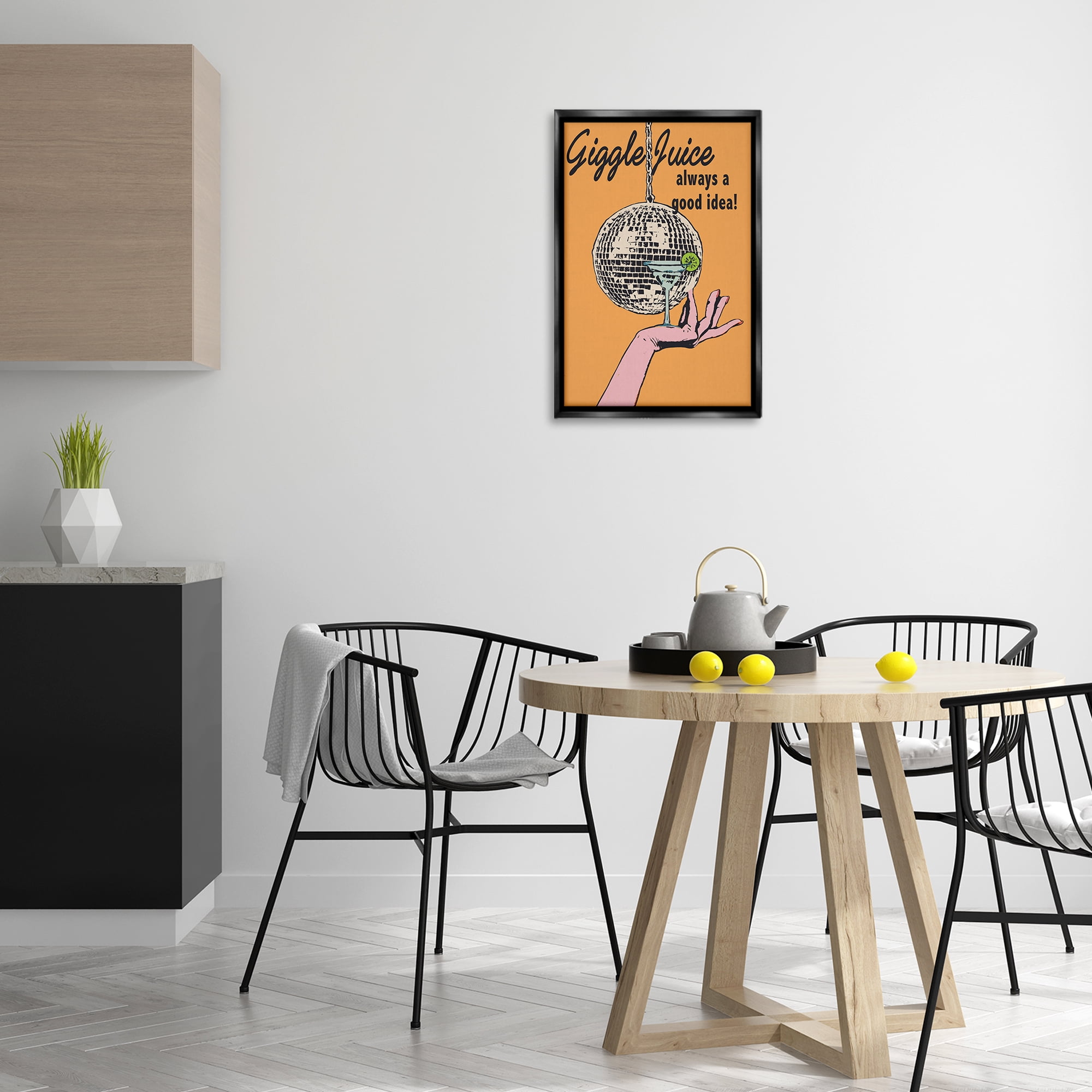 Stupell Industries Giggle Juice Cocktail Food & Beverage Painting Black Floater Framed Canvas Art Print Wall Art, 17 x 25