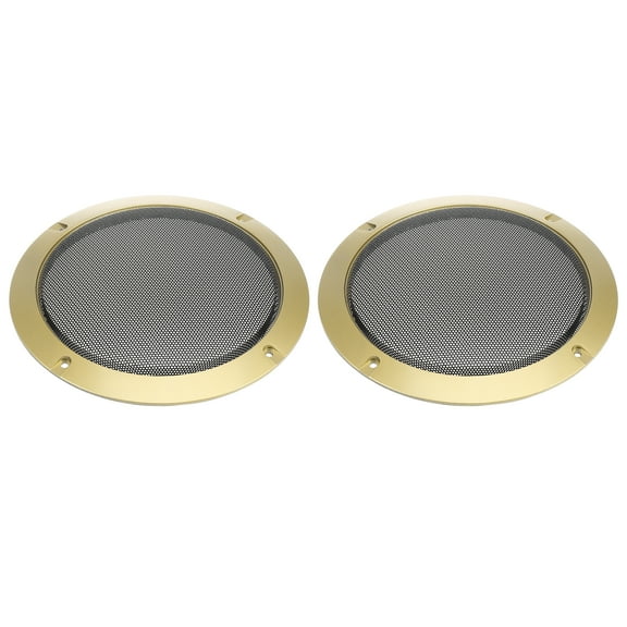 2pcs 7" Vehicle Audio Speaker Cover Mesh Subwoofer Horn Guard Decorative Circle Grille Protector Gold Tone