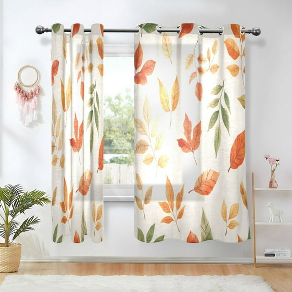 Yayeee Window Curtains Light Filtering 63"x42" Grommet Panel Pair Home Living Room Decor, Beige Autumn Leaves