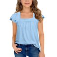 thumbnail image 3 of UACY Girls Tops Summer Boho Blouses Short Sleeve Square Neck Crochet Lace Trim Casual Shirts, 3 of 6