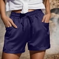 thumbnail image 2 of Yindaity Ladies Shorts Women's Casual Elastic Waist Lounge Shorts Comfy Stretch Lace Trim Summer Linen Ruffle Shorts(Dark Blue,XL), 2 of 5