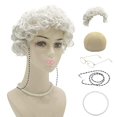 thumbnail image 1 of Conjunto de cosplay de anciana: peluca de abuela, gorro de peluca, gafas de abuela, correas de cordones para cadenas de gafas, cuentas de perlas, 1 of 5