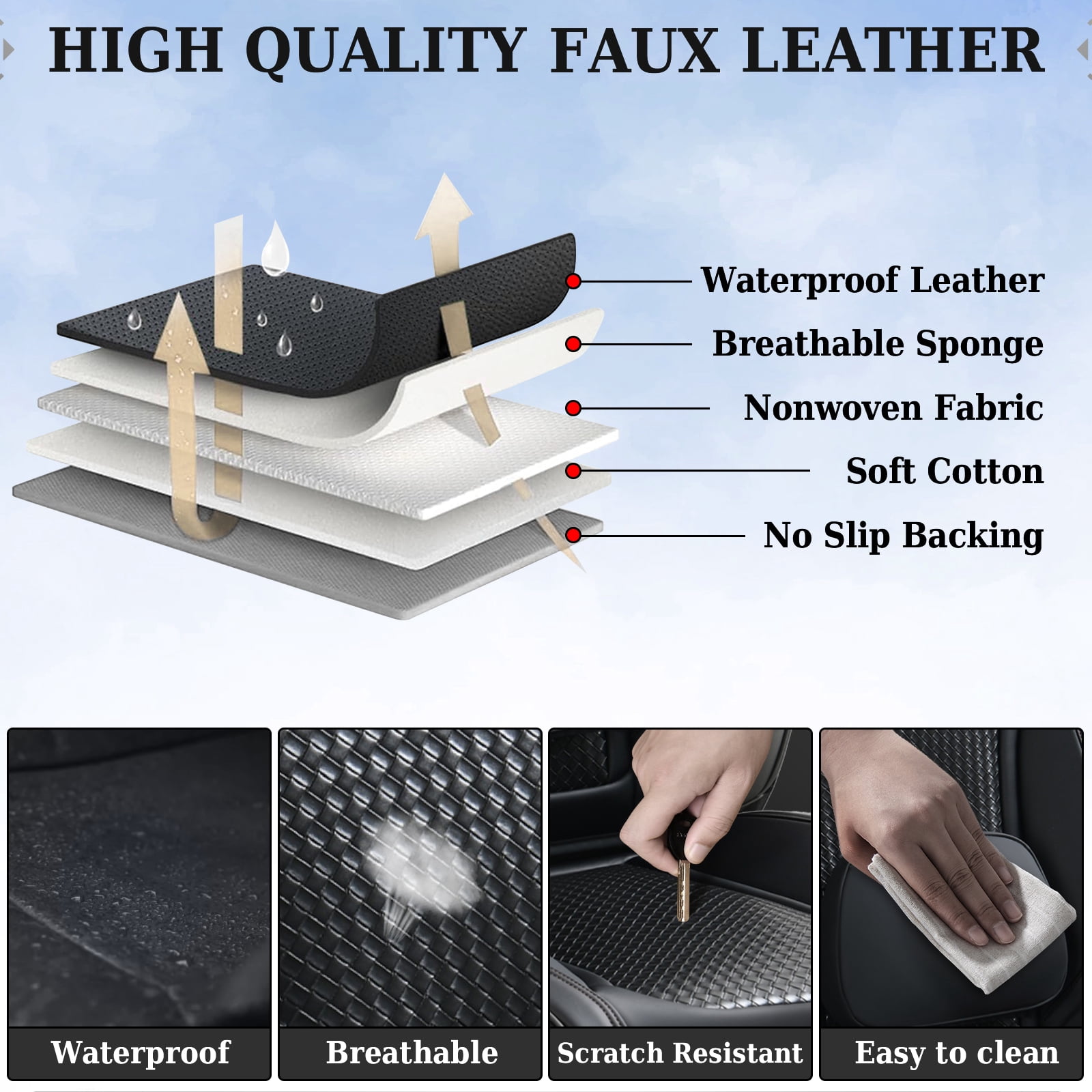 Coverado Waterproof Seat Covers For Cars, High-grade Leather Front Seat Protectors with Lumbar Support, Auto Cushions Universal Fit for Most Cars SUV Trucks, Black