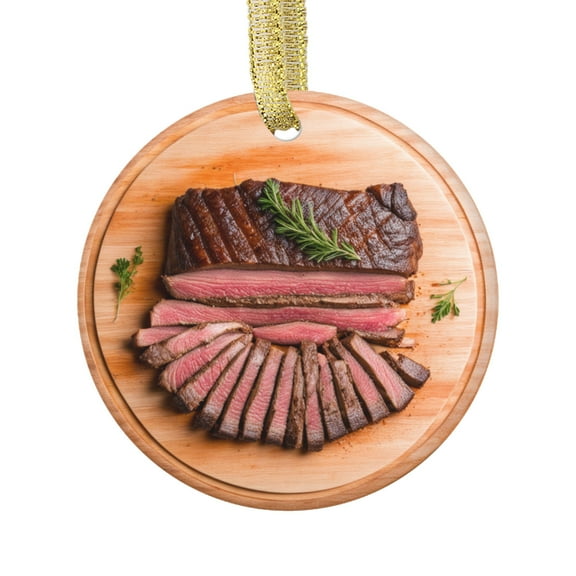 Skirt Steak Beef Meat Lover Food Comfort Food Double Sided Ceramic Foodie Novelty Holiday Christmas Xmas Tree Ornament Gift Accessory (Flat Printed Design, NOT 3D)
