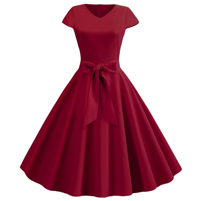 EGNMCR Robes d'Été Femmes Tendance 2024 Femmes Vintage Manches Courtes 50s Ménagère Décontractée Soirée Fête Bal Robe