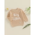 thumbnail image 3 of Infant Baby Girl Big Little Sis Matching Sweater FloralLetter Embroidery Long Sleeve Pullover Fall Winter Top Clothes, 3 of 8