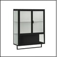 thumbnail image 4 of 23.62"Glass Doors Modern Two-door Wall Cabinet with Featuring Two-tier Enclosed Storage, an Open Shelf, and Towel Rack, for Entryway Living Room Bathroom Dining Room,Black, 4 of 10