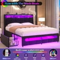 thumbnail image 4 of Aheaplus Full Size Bed Frame with Drawers Charging Station LED Light, Upholstered PU Leather Full Bed Frame with Storage Headboard, Heavy Duty Wood Slats, No Box Spring Needed, Noise Free, Black, 4 of 8