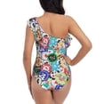 thumbnail image 5 of Gukieu Colored Casino Chips Print One-shoulder Ruffled One-piece Swimsuit with Removable Chest Pads and Tummy-control Swimsuit for Women-Small, 5 of 6