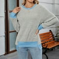 thumbnail image 4 of Xunlbb Womens Pleated Business Casual Blouses with Smocked Women's Long Sleeve Round Neck Color Matching Casual T-shirt, S-2XL, 4 of 7