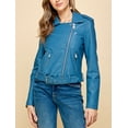 thumbnail image 3 of Made by Johnny Women's Asymmetrical Faux Lether Belted Moto Jacket S BLUE, 3 of 6