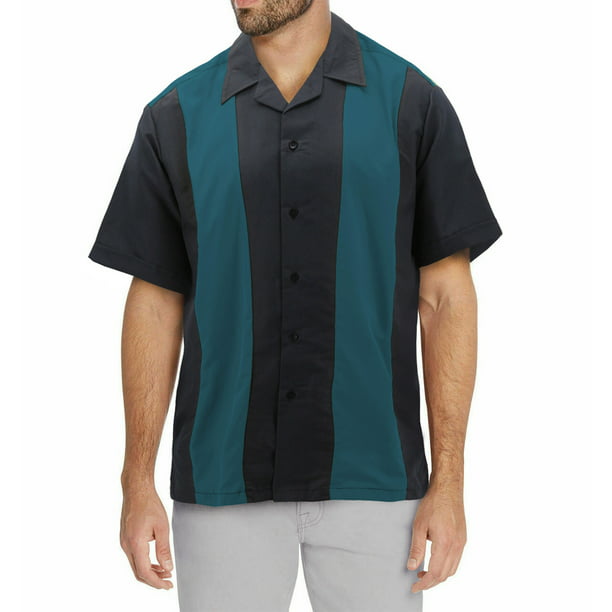 Maximos - Men's Two Tone Bowling Casual Dress Shirt (Teal / Black,3XL