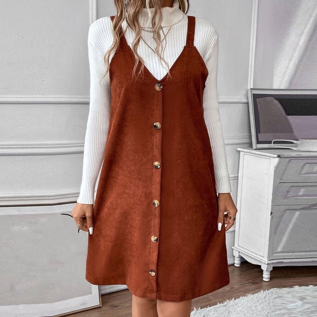 Fankiway Femmes Bretelles Sans Manches Mode Casual Bouton Solide Robes Femmes Plage Robes de Plage Grande Taille Femmes Robes