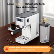 Espresso Machine, Coffee Maker Semi-Automatic 20 Bar Italian Style - Stainless Steel, Adjustable Grinder, Milk Frother, Removable Tank for Home, Silver