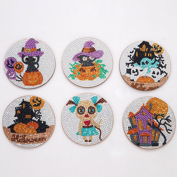 AA1081 (madera) posavasos de diamante DIY estilo Halloween viene con estante de cojín Likrtyny Oficina Multiescena Multifunción