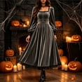 thumbnail image 2 of Huowey Halloween Witch Vampire Costume Women Medieval Gothic Dresses Elegant Cosplay Party Gown Lace Trim Square Neck Long Sleeve Trendy Trick Or Treat Dress,Grey,XXXXXL, 2 of 4