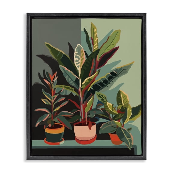 Stupell Industries Eclectic Modern Potted Plants Black Floating Frame Canvas Art, 17 x 21, by Ziwei Li