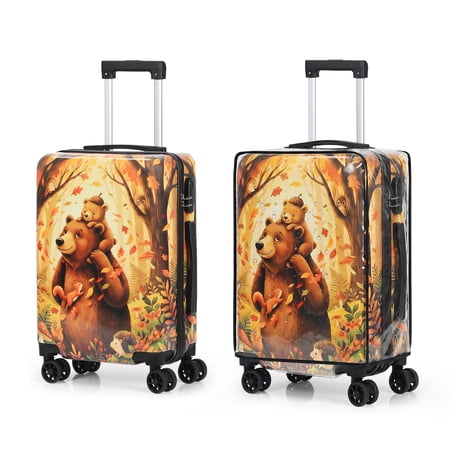 Sunexinlo 20 Inch Adult Bear Pattern Hybrid Carry-On Luggage Brown