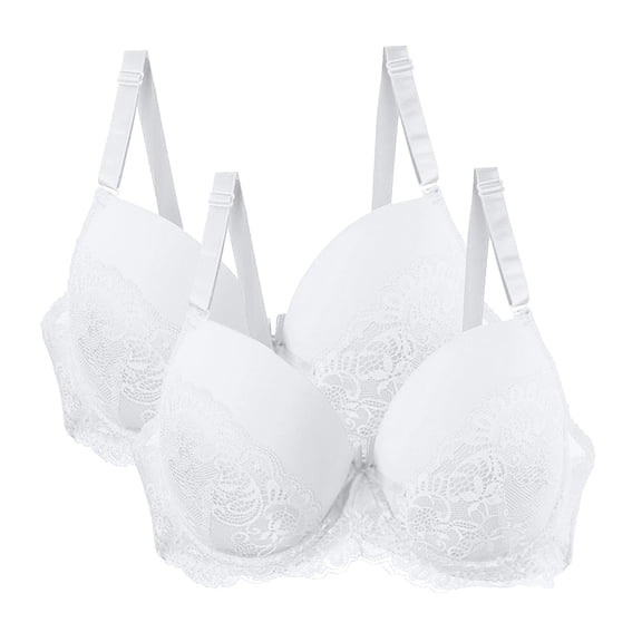 WXLWZYWL 2PC Women Wireless Lace Bra Lightly Padded Push Up Breathable Daily Solid Basic Bra