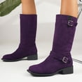 thumbnail image 5 of SACFOF Women's Mid Calf Boots Buckle Fashion Side Zipper Knee High Bootie Round Toe Chunky Heel Solid Suede Knee High Boot, 5 of 7