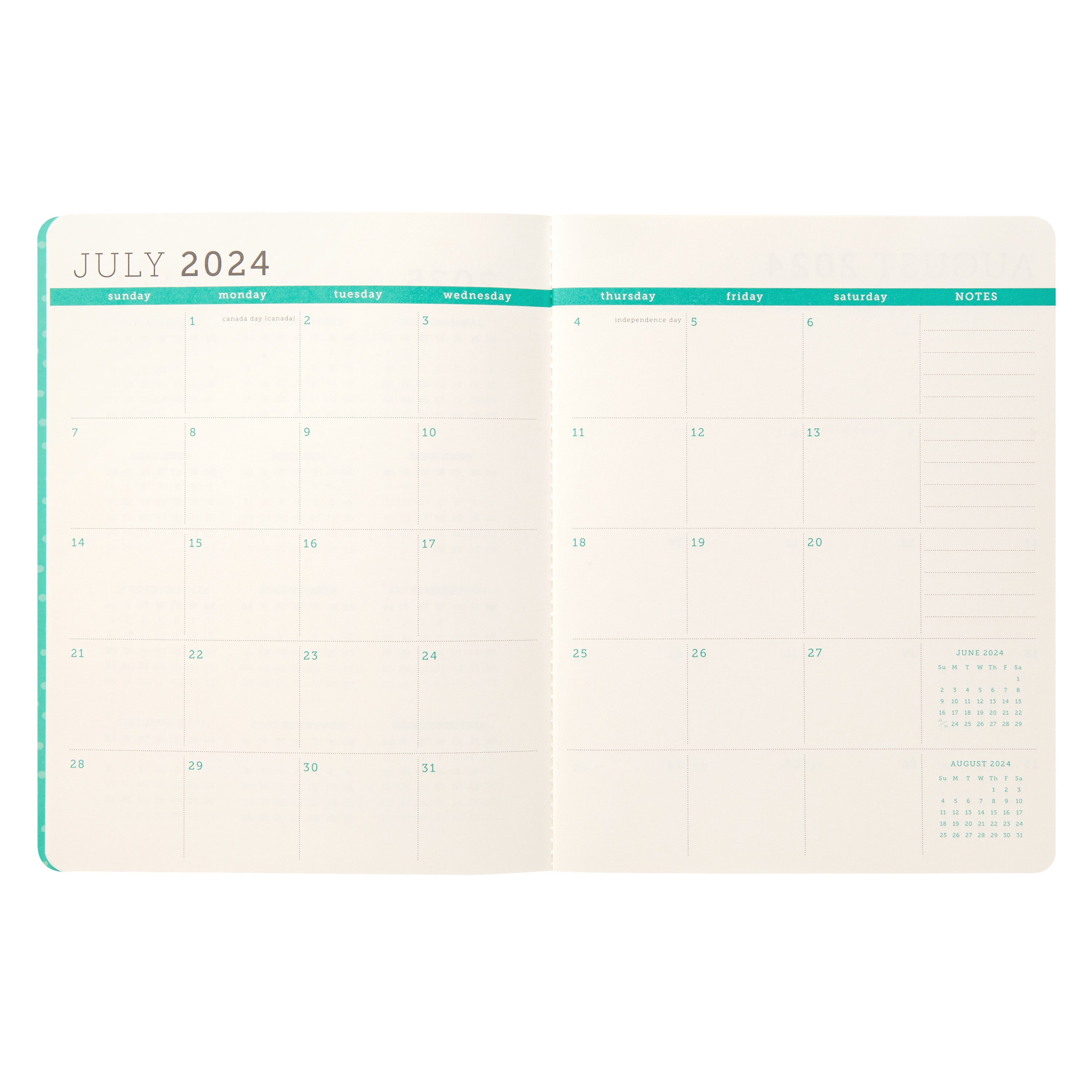 2024 - 2025 Mintgreen MW Flexible Monthly Mushroom Planner