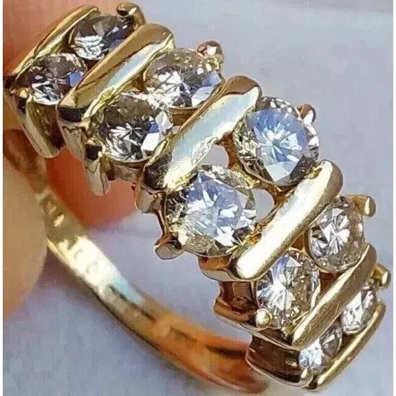 Omjewels 2.00Ct Round Cut Real Moissanite Engagement Wedding Ring 14K Yellow Gold Plated