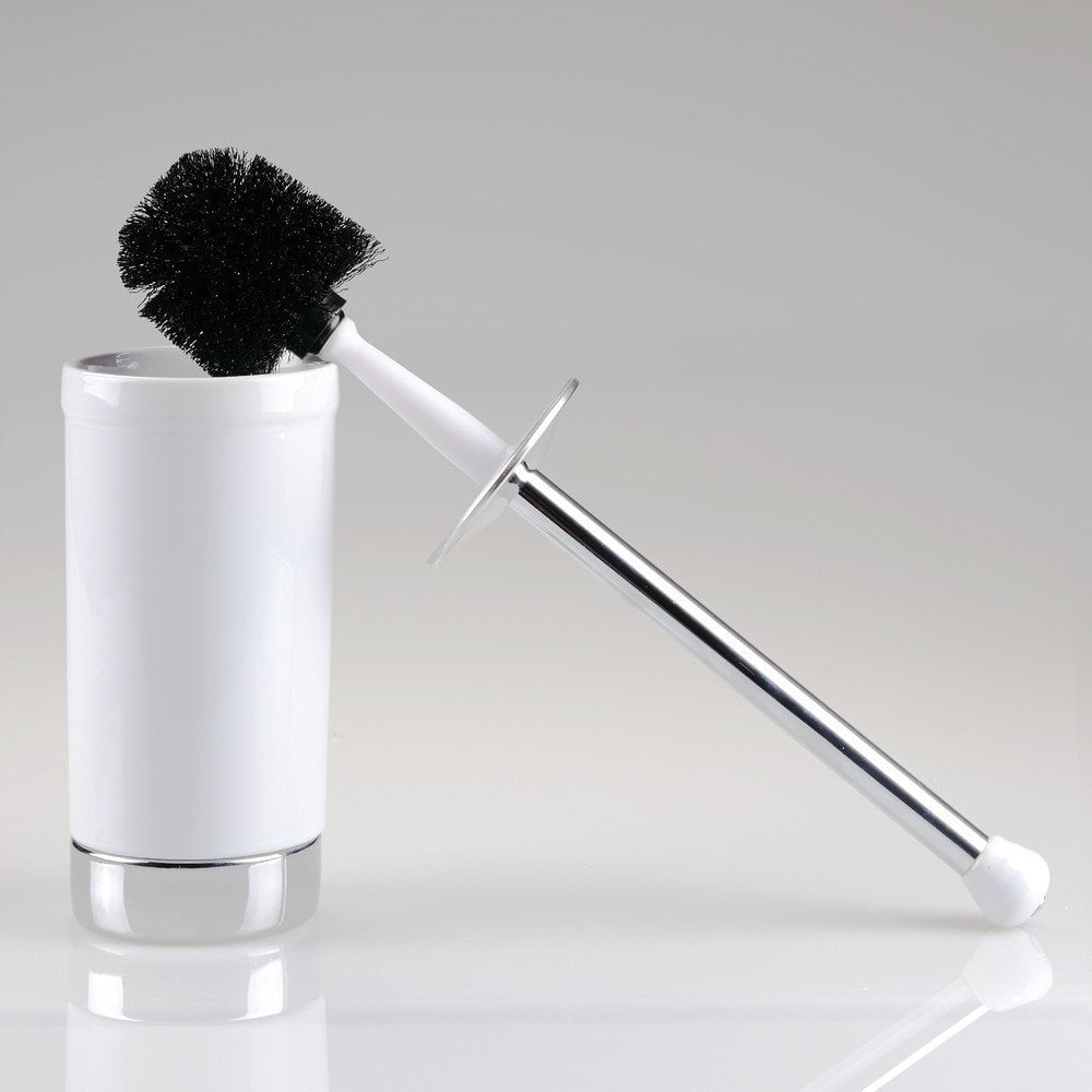 iDesign York Toilet Brush Holder, White and Chrome